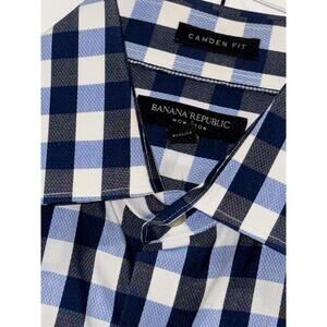 Banana Republic Camden Fit Men Blue White Plaid Dress 100% Cotton size M